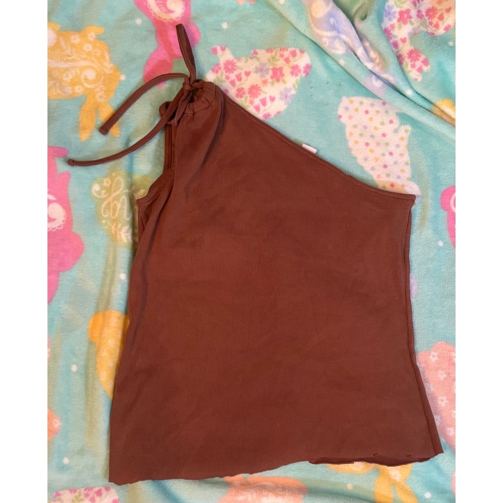 Old Navy Womens One Shoulder Tie‎ Ribbed Tank Top Brown Large